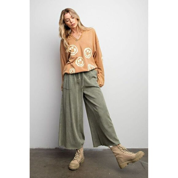 Easel Stay Comfy Wide Leg Comfy Pants in Ash Green EB40128 - Picture 4 of 5